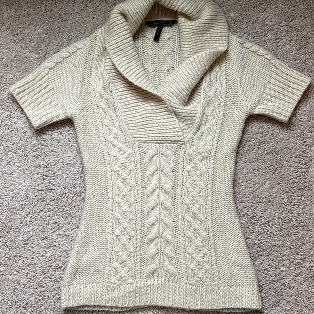 BCBGMaxAzria Ivory Cable Knit Cowl Neck Sweater